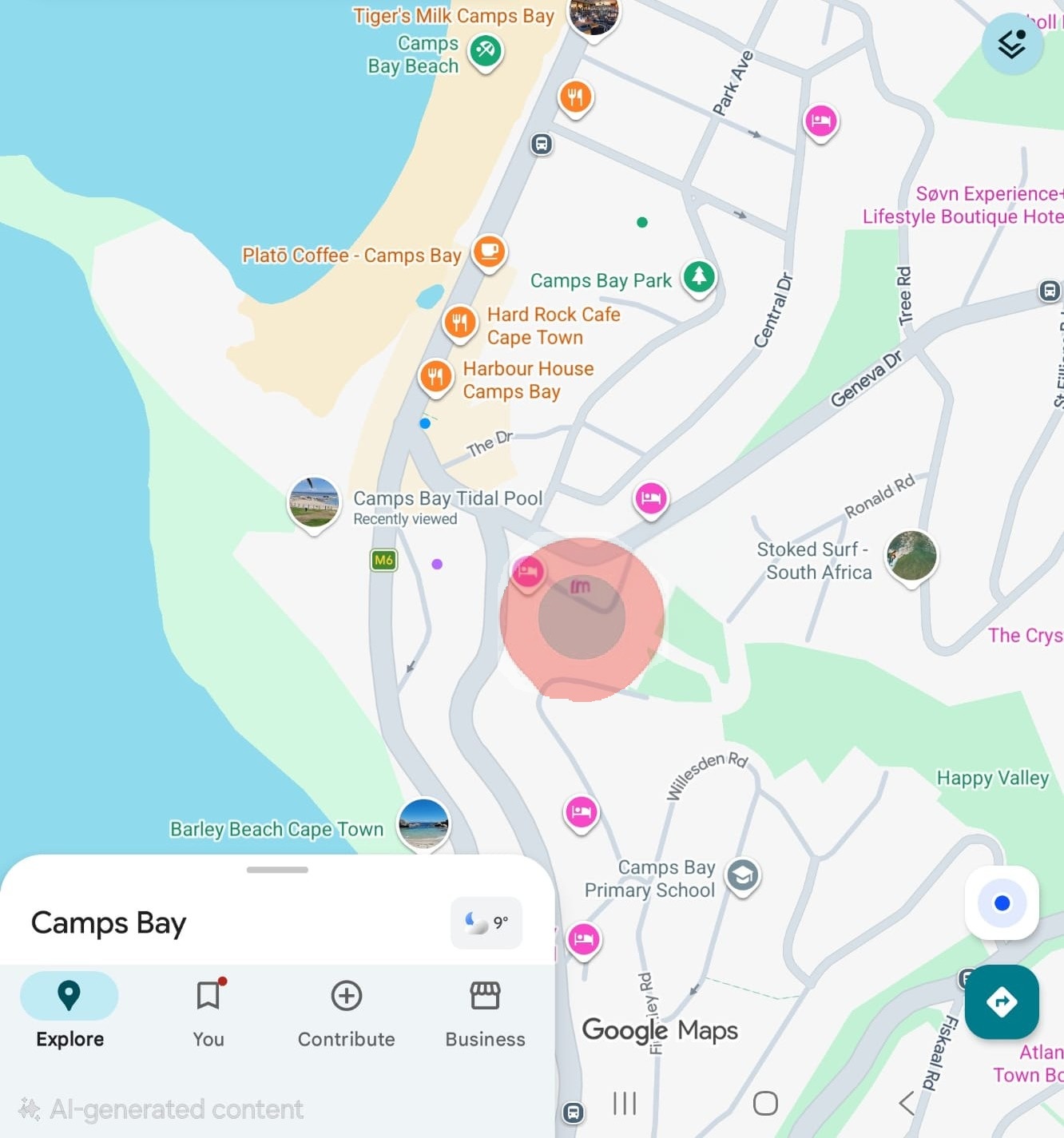 Map showing the approximate location of Feeling Azure in Camps Bay